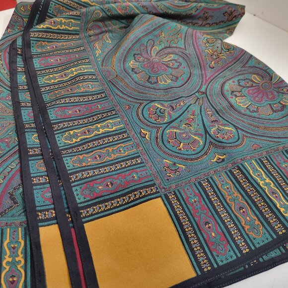 Extra Large Silk Pashmina Wrap In Green Paisley -Purple and Gold - Picture 1 of 3